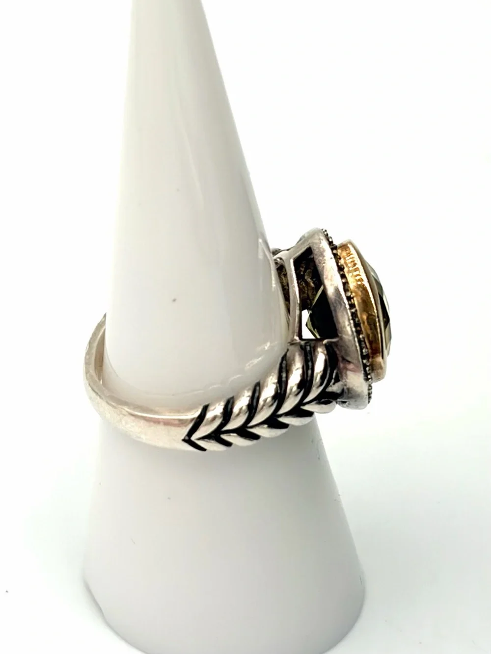 Lemon Quartz Cable Ring - 14K Gold and 925 Sterling Silver Yellow Gem Diamond